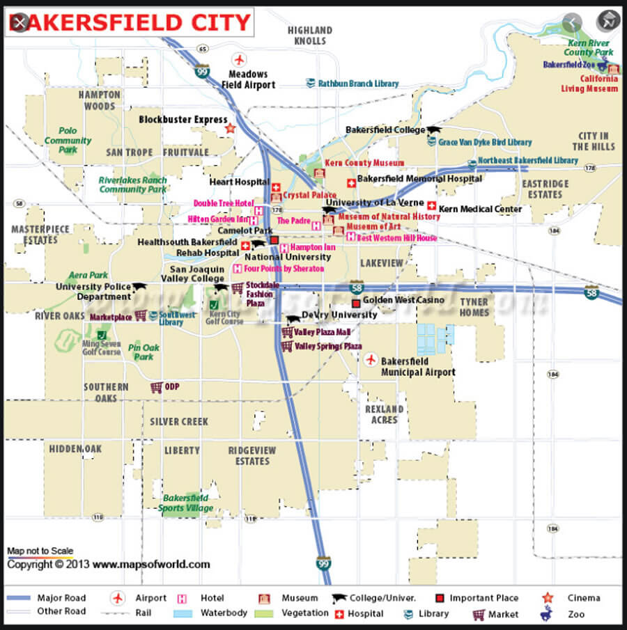 Bakersfield Ville Carte californie